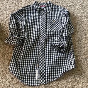 Arizona JCP boys youth m black white gingham shirt Christmas 🎄 pics